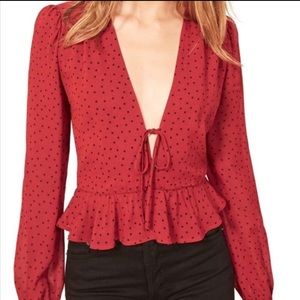 Gorgeous Reformation Nikki Red Polka Dot Blouse Size XS
